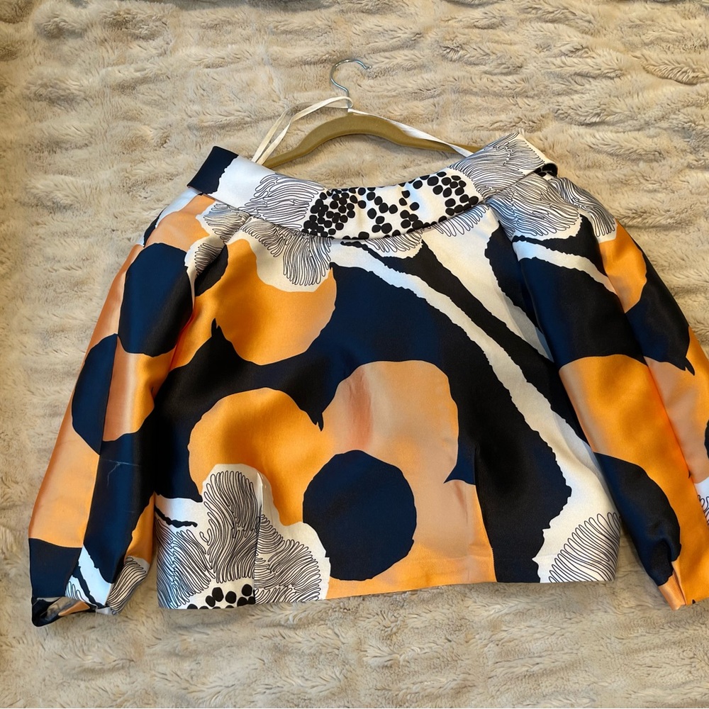 Anthropologie Multicolor Orange Cream and Black scoop fold over 60s top
